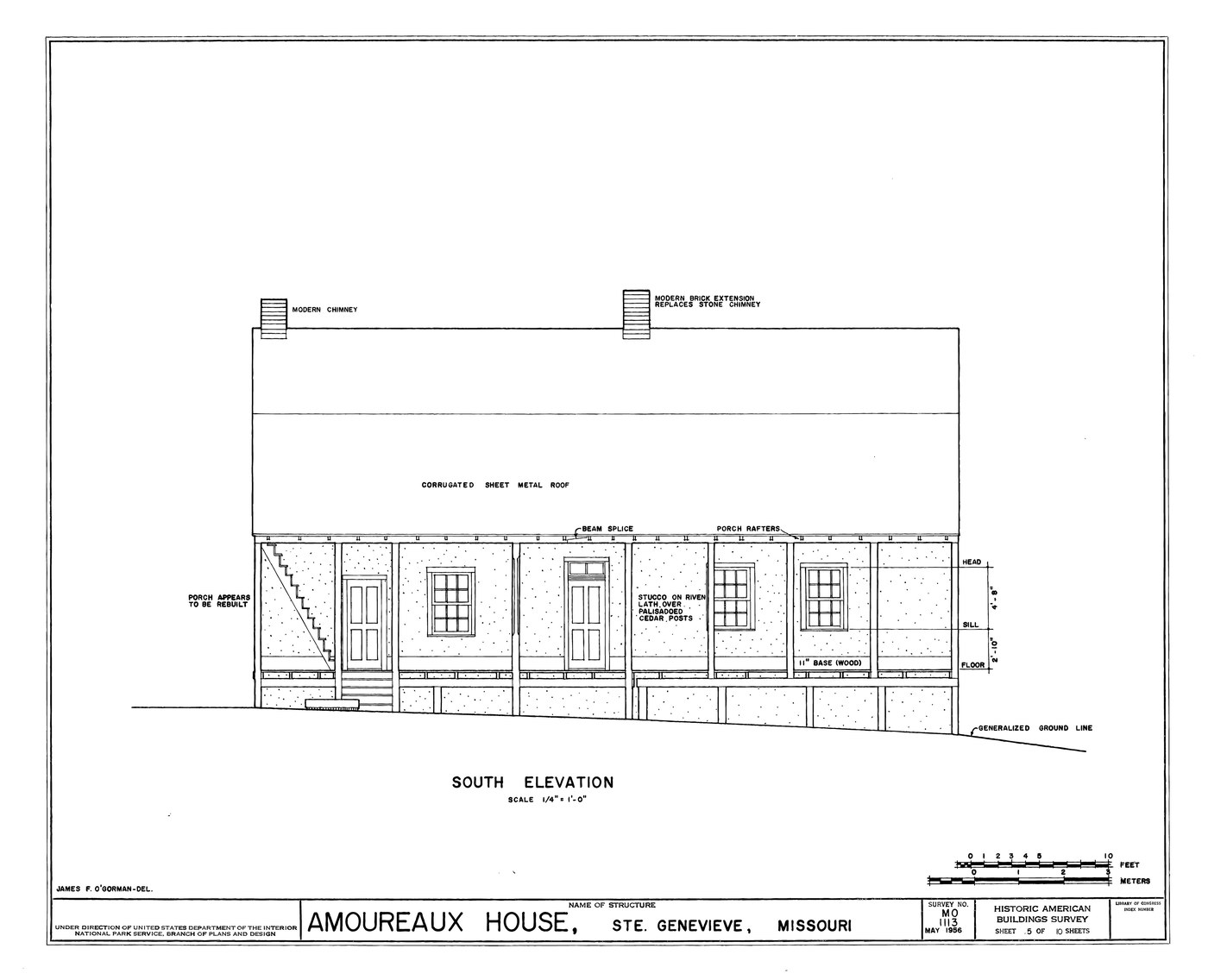 A professional elevation drawing (National Park Service, public domain): views, line weights and labels anyone can read.