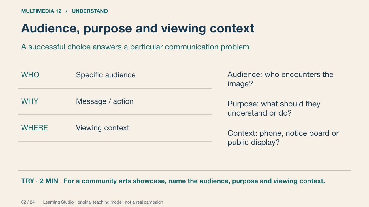 Audience, purpose and viewing context