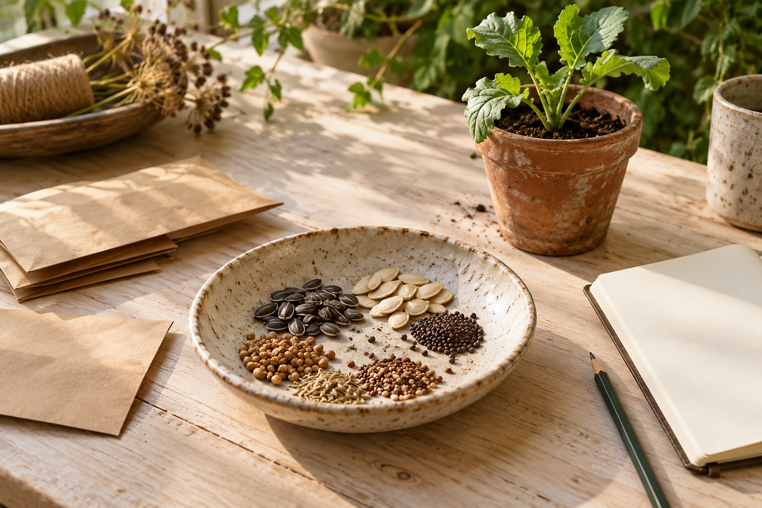 Separate synthetic seed-library still-life teaching source