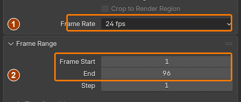 Scene frame rate 24 fps, Start 1, End 96.