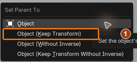 Ctrl+P menu: Object (Keep Transform).