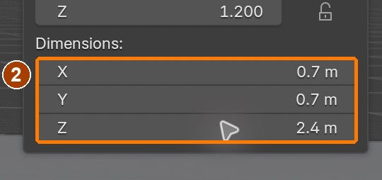Item sidebar: Location and Dimensions · Dimensions.