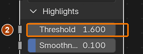 Glare: Bloom, Threshold 1.6, Strength .25, Size .5. · Threshold 1.6.