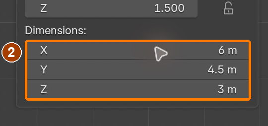 Item sidebar: Location and Dimensions · Dimensions.