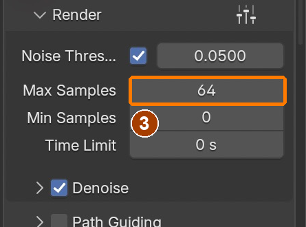 Sampling > Render > Max Samples 64