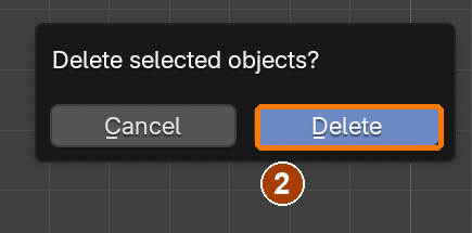 With Cube selected, X opens this confirmation. Click Delete. Native replay in the separate navigation practice file.