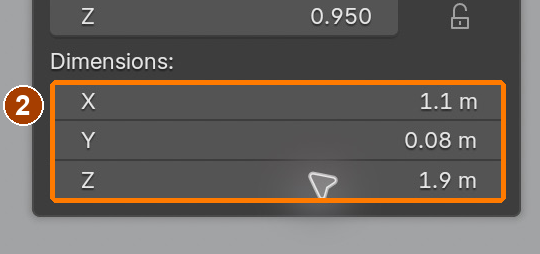 Item sidebar: Location and Dimensions · Dimensions.