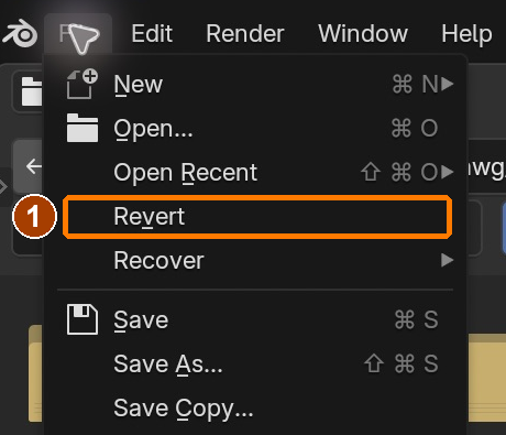 Save first, then File > Revert reopens the saved editing file for a path/settings check. Unsaved edits would be discarded.