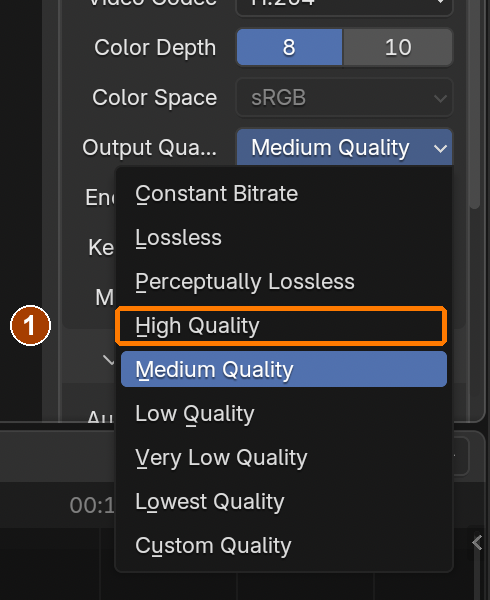 Output Quality: choose High Quality. The old Medium selection is shown before this change.