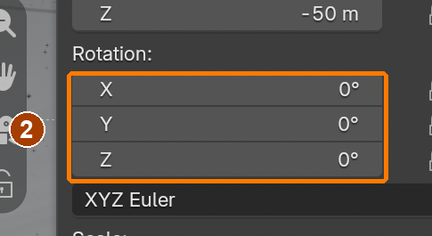 Applied fir: Location Z -50, Rotation 0, Scale 1, local Y extent 5.2 m. · Rotation.