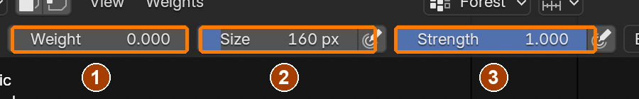 Changed-condition practice: Weight 0, Size 160 px, Strength 1.