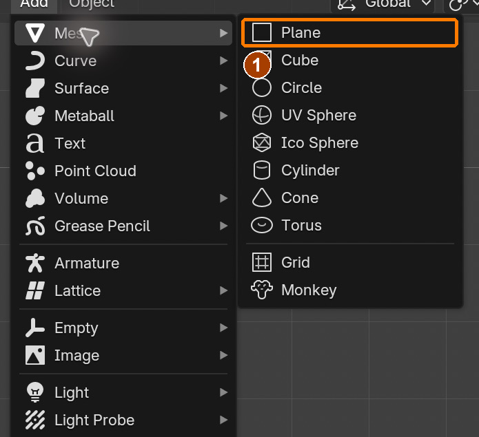 Add > Mesh > Plane