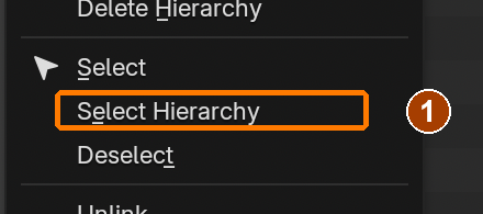 Outliner right-click: Select Hierarchy.