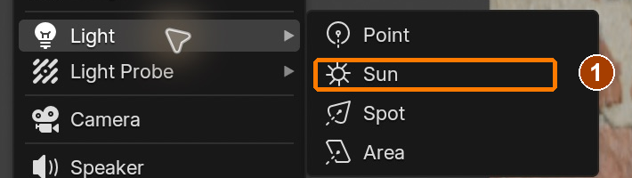 Add > Light > Sun.