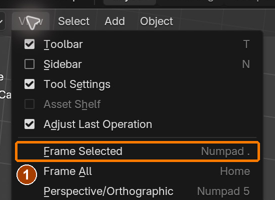 View › Frame Selected