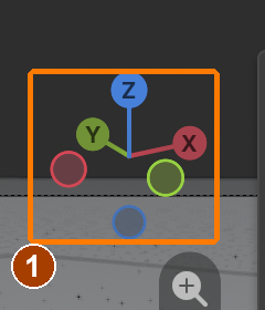 1: drag the axes to orbit. 2: drag the magnifier to zoom. 3: drag the hand to pan. This capture uses the later cottage scene to show the same controls. · Orbit axes.