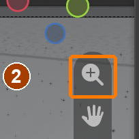 1: drag the axes to orbit. 2: drag the magnifier to zoom. 3: drag the hand to pan. This capture uses the later cottage scene to show the same controls. · Zoom magnifier.