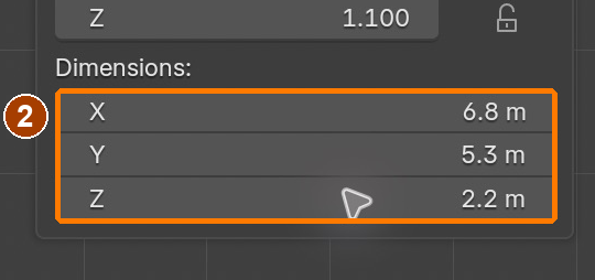 Item sidebar: Location and Dimensions · Dimensions.