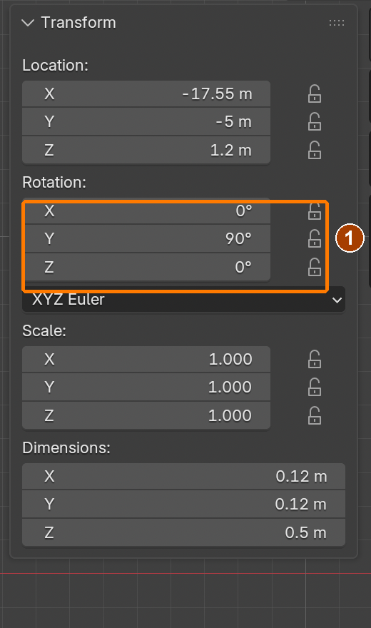 Different-object practice: Y rotation 90° points this cone sideways. Compare this direction with the guided snowman’s X rotation.