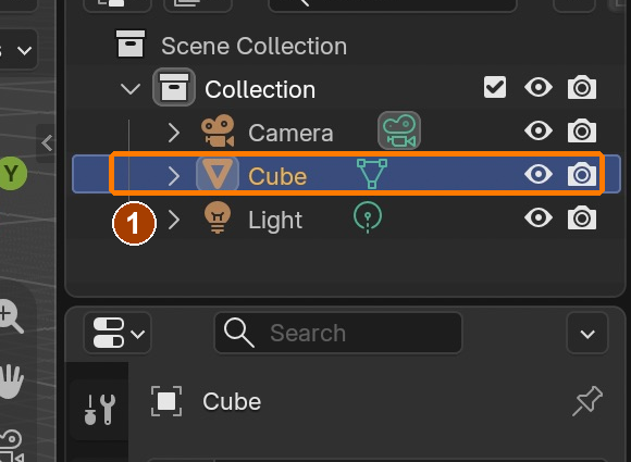 Select default Cube in the Outliner