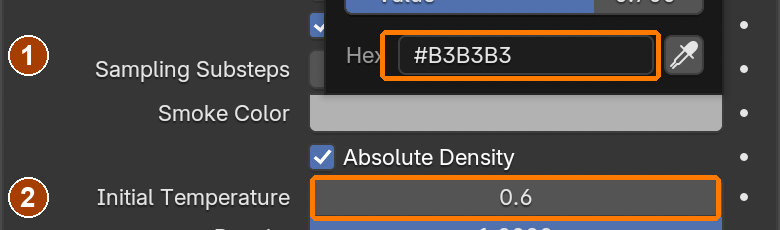 Flow Smoke Color #B3B3B3 and Initial Temperature 0.6.