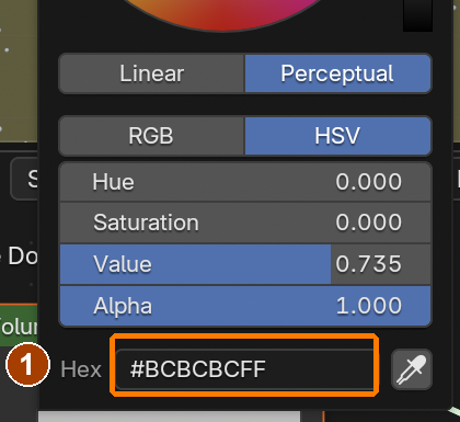 Principled Volume colour picker Hex #BCBCBCFF.