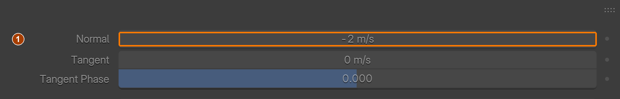 Velocity: Normal -2 m/s. The minus sign sends flakes downwards from the emitter.