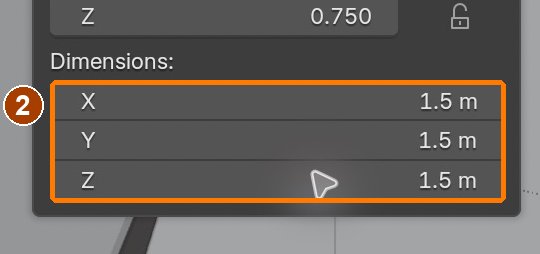Item sidebar: Location and Dimensions · Dimensions.