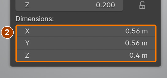 Item sidebar: Location and Dimensions · Dimensions.