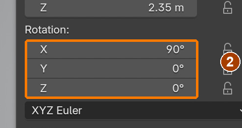 Nose Location, Rotation X 90° and Dimensions · Rotation.