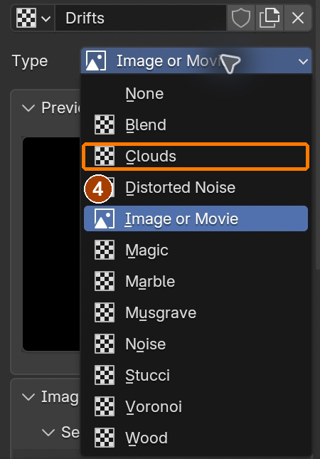 Texture Properties > Type > Clouds