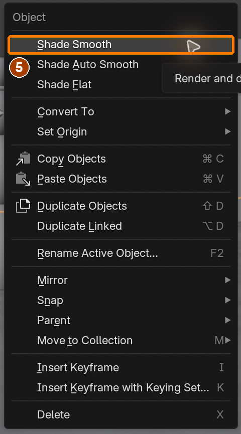 Object context menu > Shade Smooth