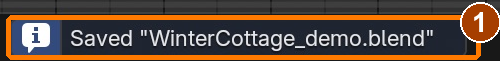 The native Saved message confirms the opaque-window checkpoint was written. Step 7 adds the centre-face glow and external lights.
