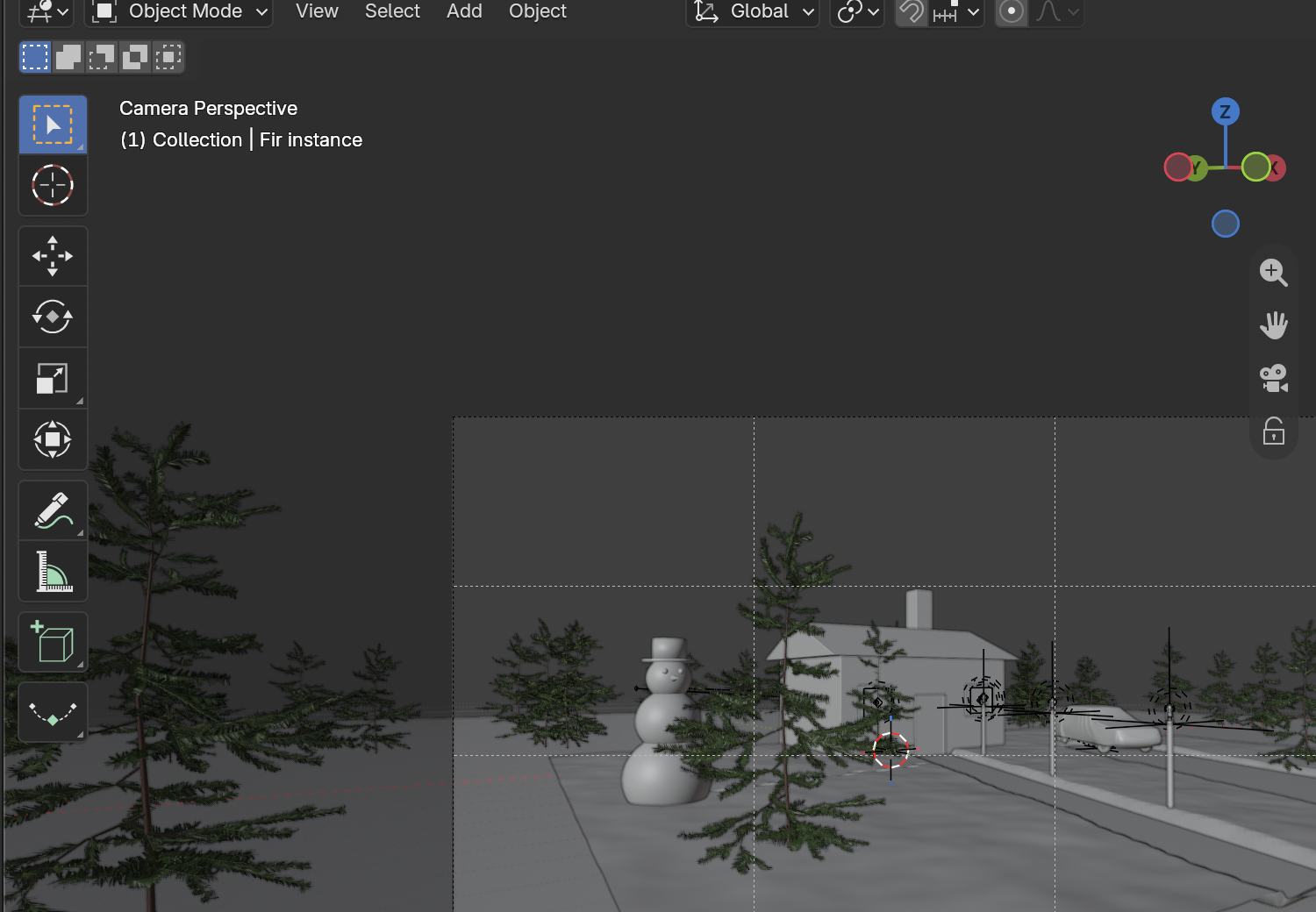 Rotating the source X -90° and applying Rotation made the trees upright. This orientation test precedes the final density-mask placement.