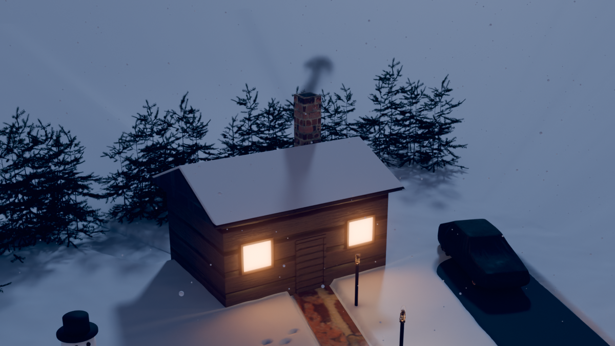 The cottage with only a few dim grey specks in the air