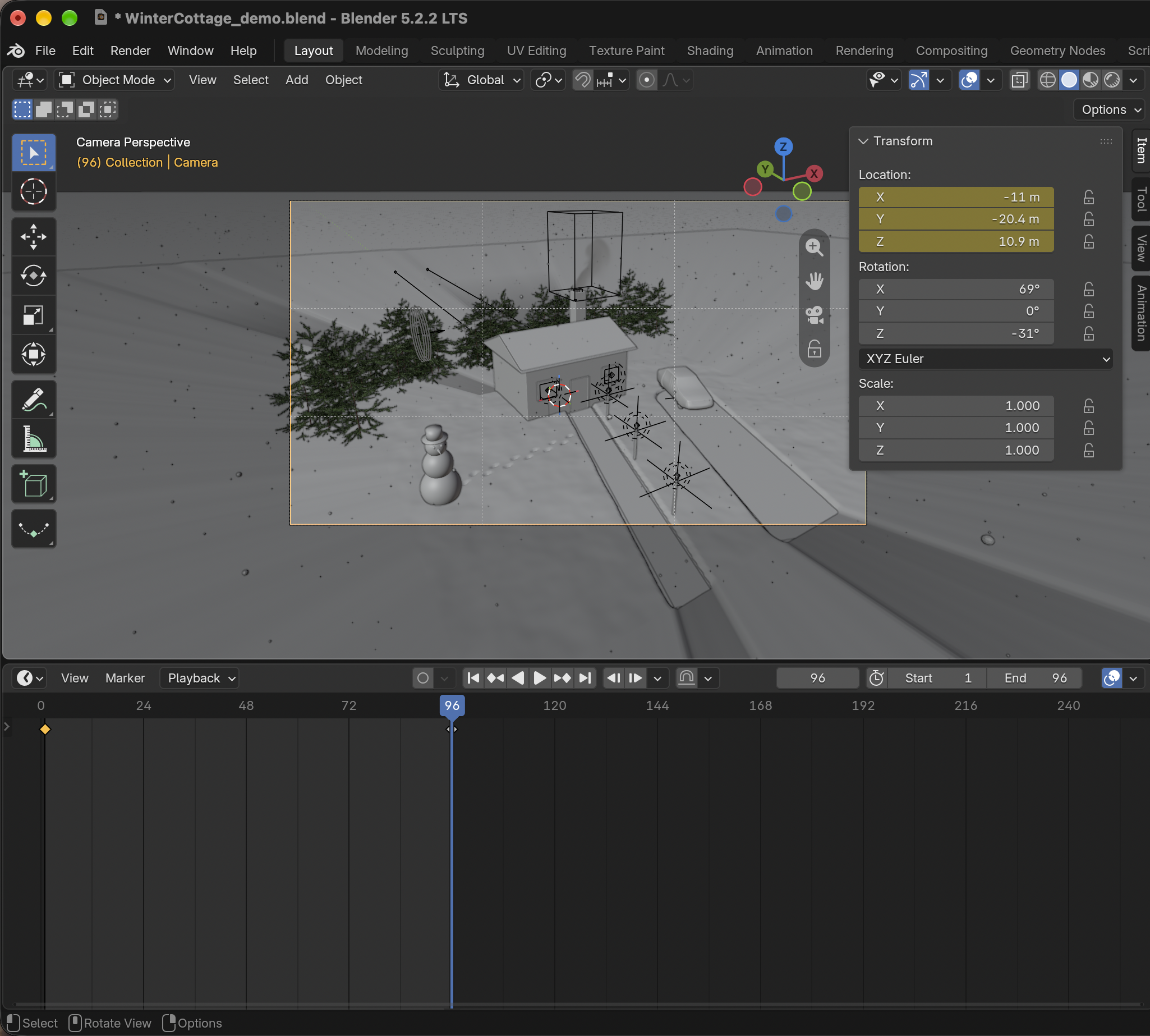 Result in the native demonstration. Check the selected object, state and values against this view.