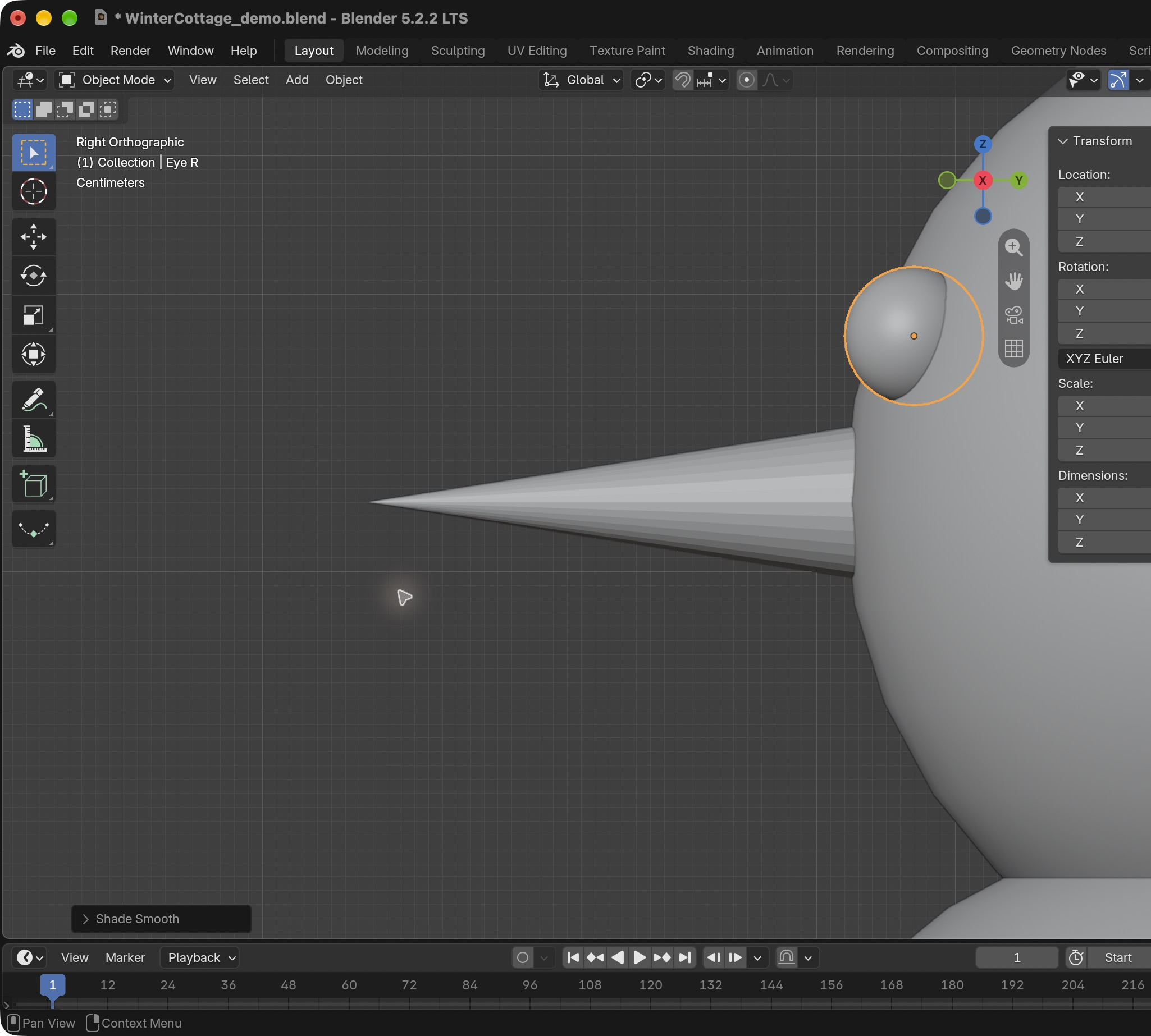 Result in the native demonstration. Check the selected object, state and values against this view.
