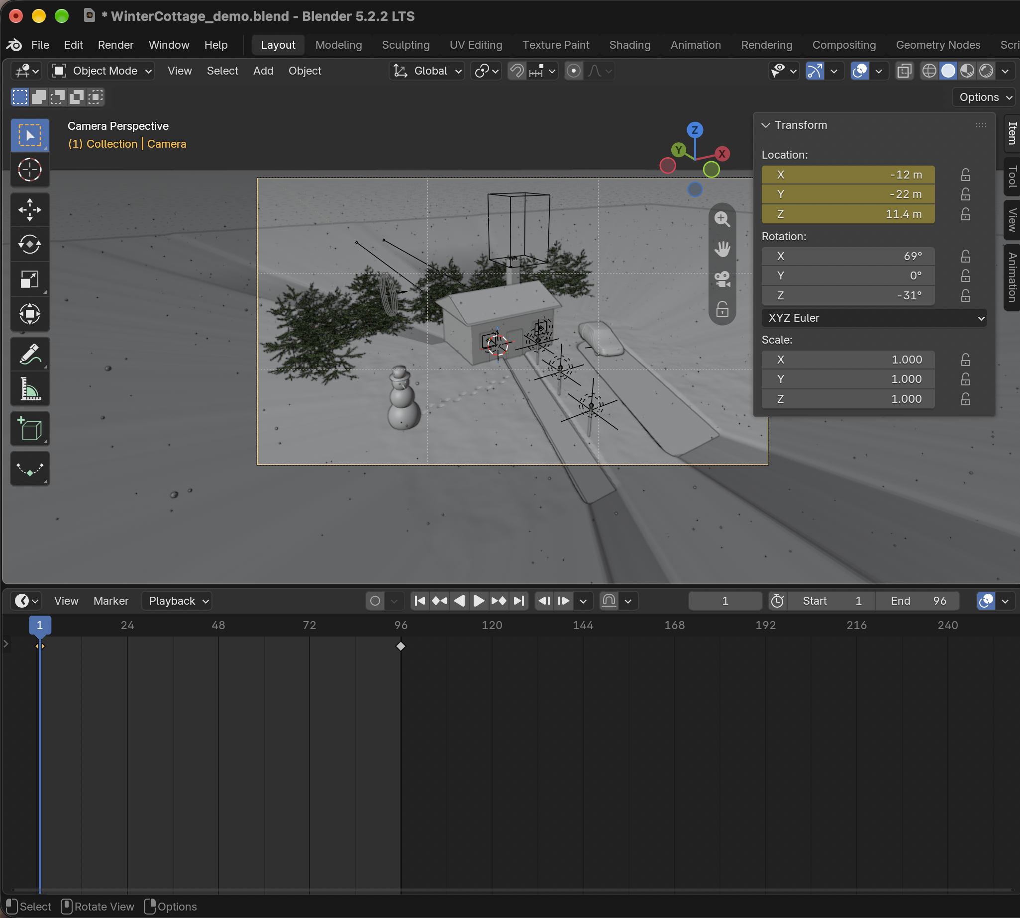 Result in the native demonstration. Check the selected object, state and values against this view.