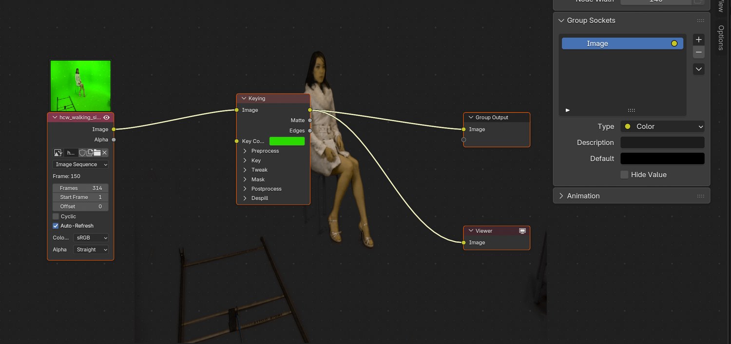 The demo node tree: plate → Keying node → output and Viewer, with the keyed result showing as the backdrop.