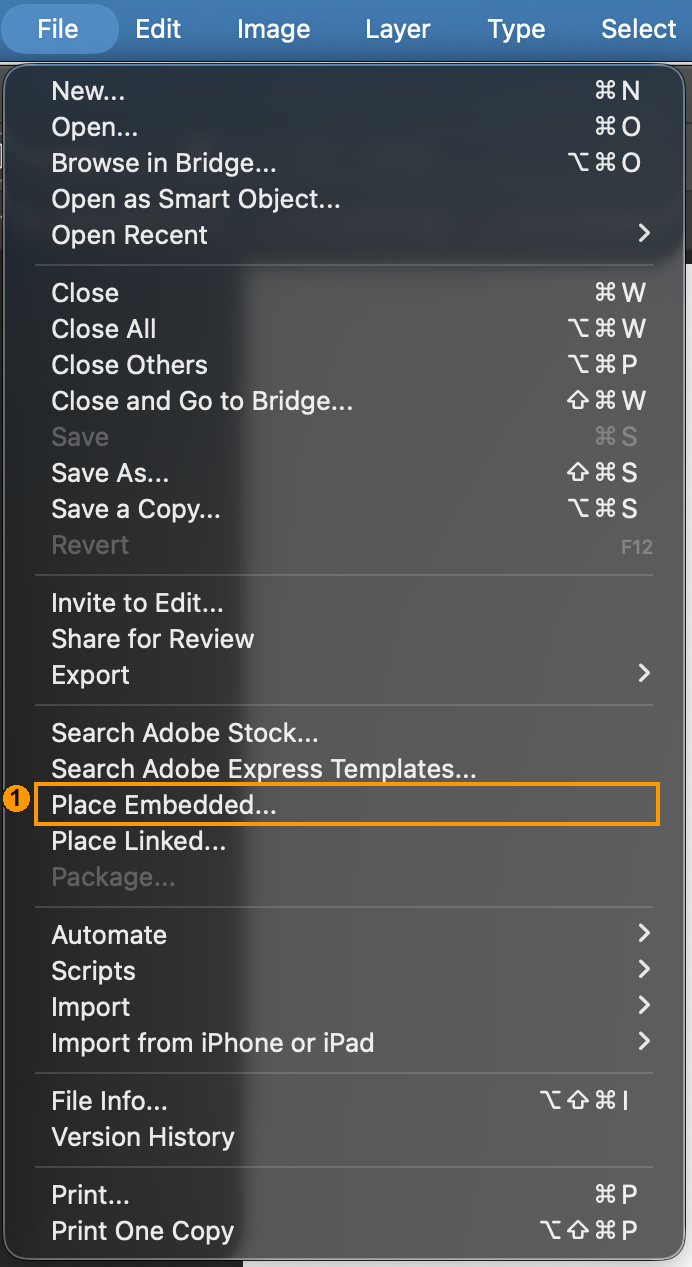 1: Place Embedded in the real open File menu.