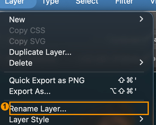 1: Rename Layer in the real open menu.