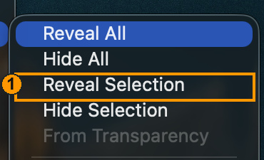 1: Reveal Selection in the actual open Layer Mask submenu.