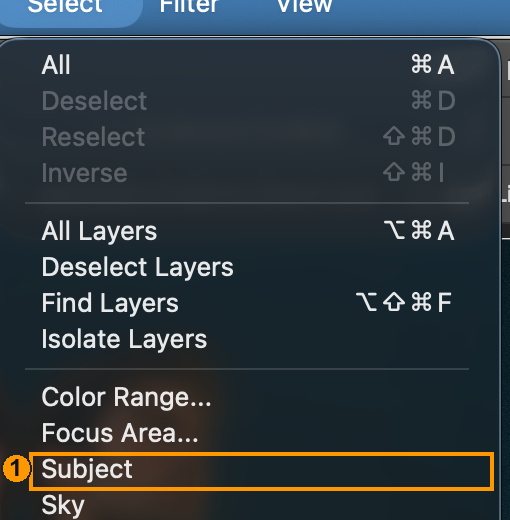 1: Subject in the real open Select menu. This run uses an already transparent class image.