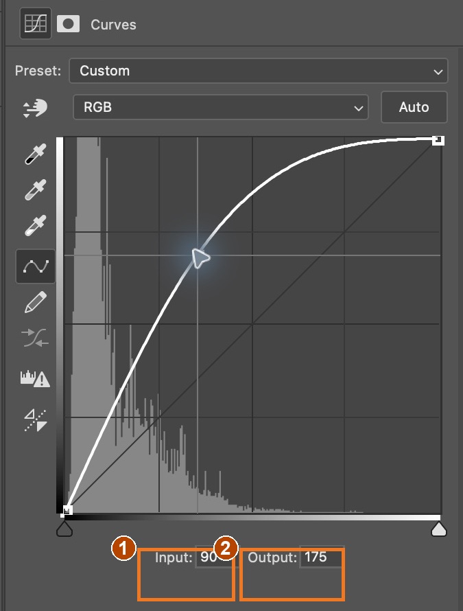1: Input 90. 2: Output 175 in the original LIGHT paint adjustment.