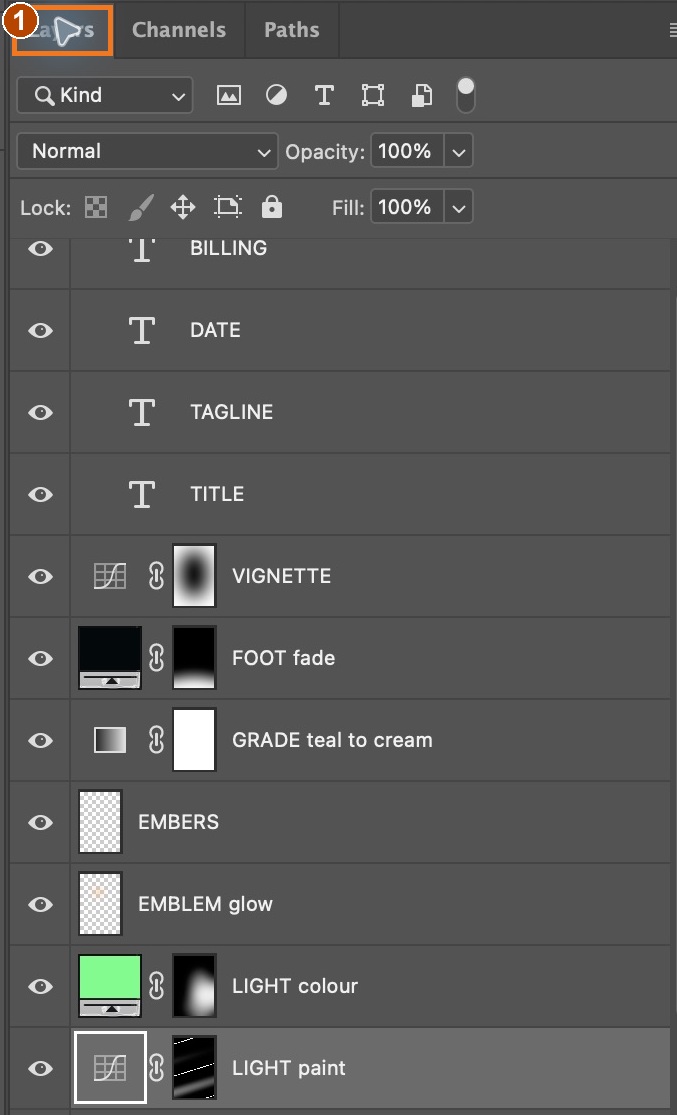 1: Layers tab, after the RGB image was restored.