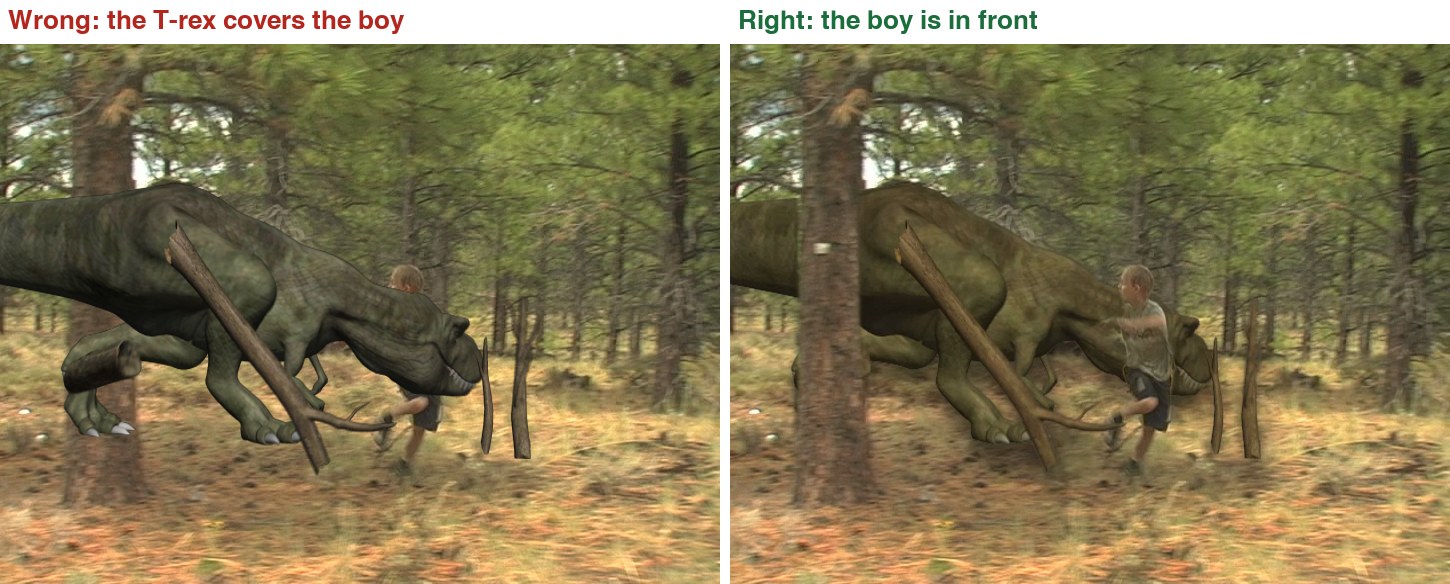 Real frames, frame 190. Left: no roto. Right: the boy held out, so he is in front of the creature.
