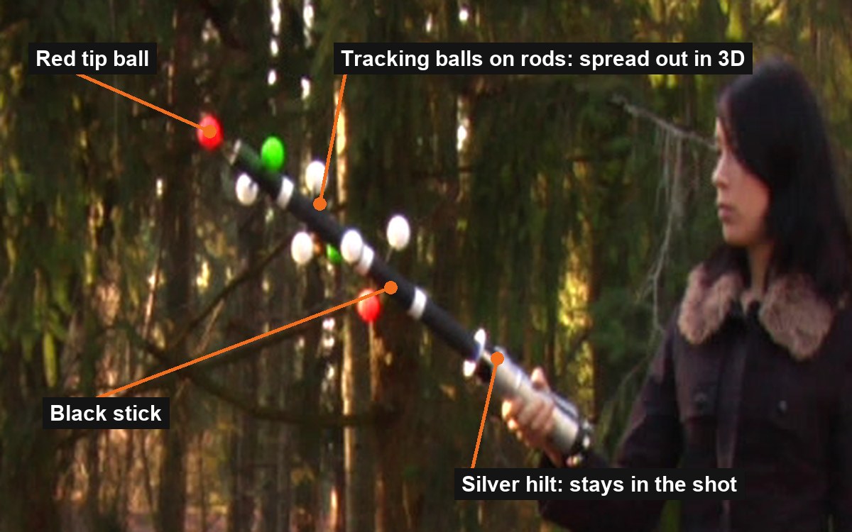 The prop in the practice plate: the balls stick out in different directions, so Blender can work out the prop’s rotation in 3D.
