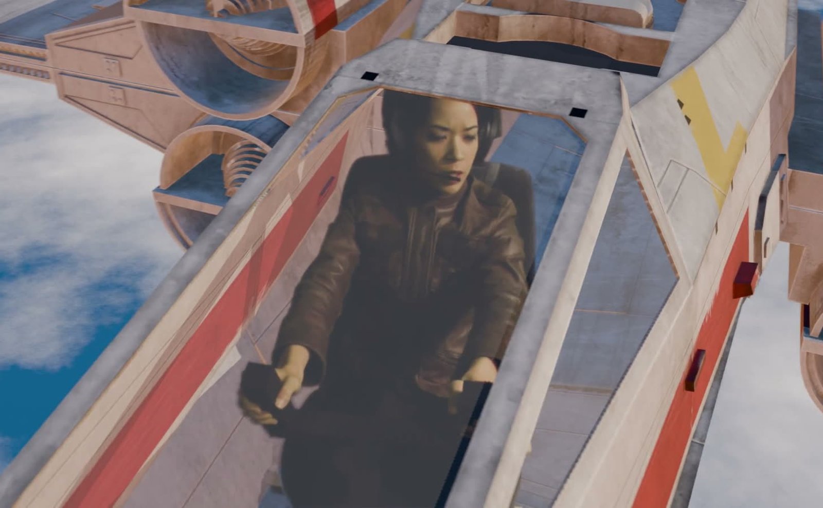 Pilot in an X-wing demo frame