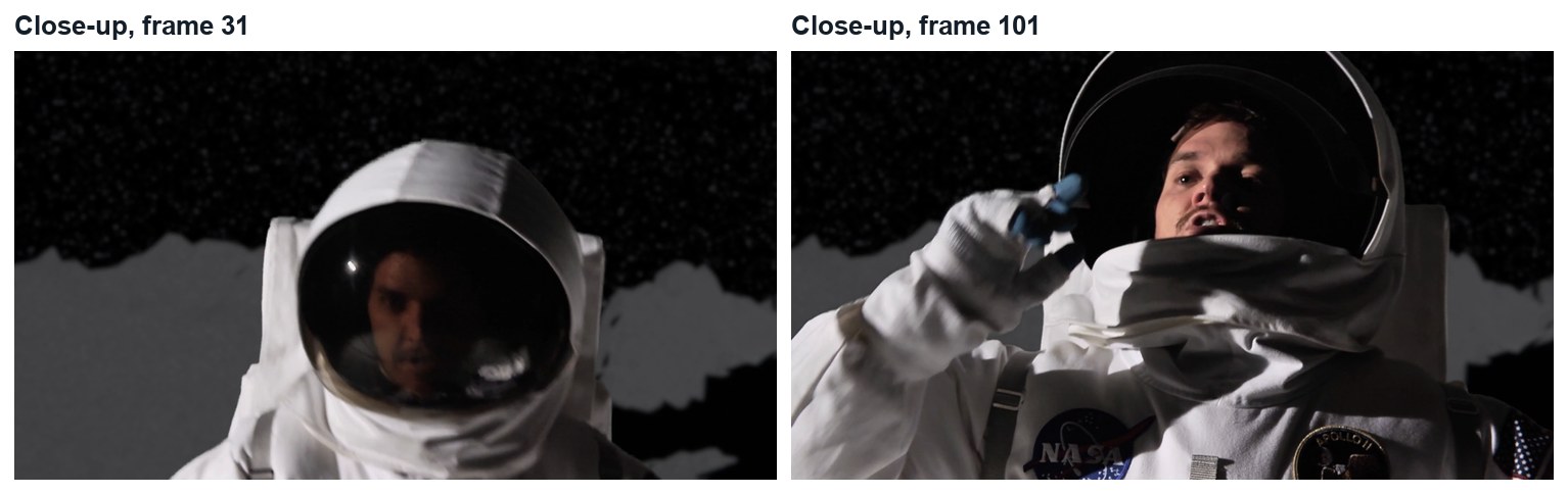 Real demo frames from the close-up: the same key method, over a blurred still from the same moon.