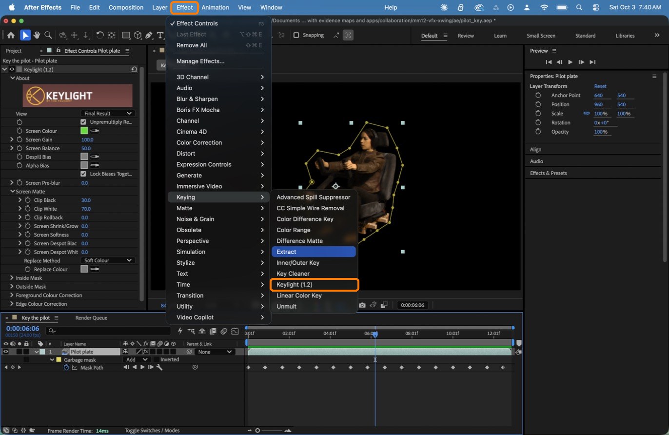 Boxes: the Effect menu and Keylight (1.2).